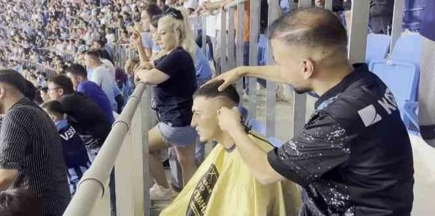 Adana Demirspor – Trabzonspor maçında taraftar statta saç traşı oldu