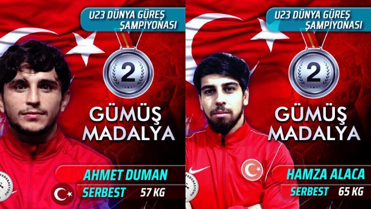 Güreşte Hamza Alaca ve Ahmet Duman’dan gümüş madalya!