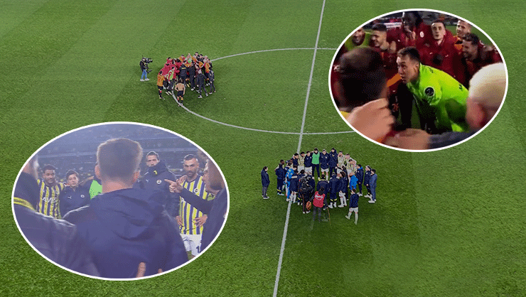 Dev derbide son düdük sonrası ilginç görüntü! İki takım da toplandı ve…